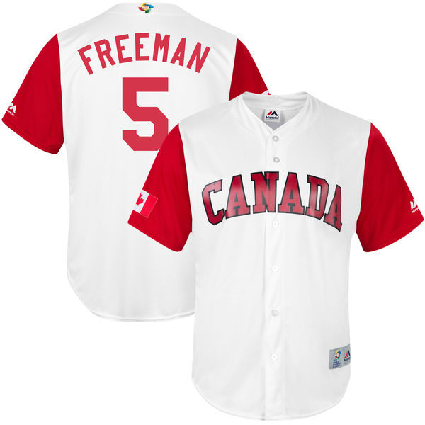 customized Men Canada Baseball #5 Freddie Freeman White 2017 World Baseball Classic Replica Jersey->->MLB Jersey